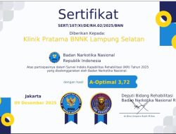 ‎BNNK Lampung Selatan Terima Penghargaan BNN RI Atas Dedikasi Kerja Nyata Pelayanan Rehabilitasi
